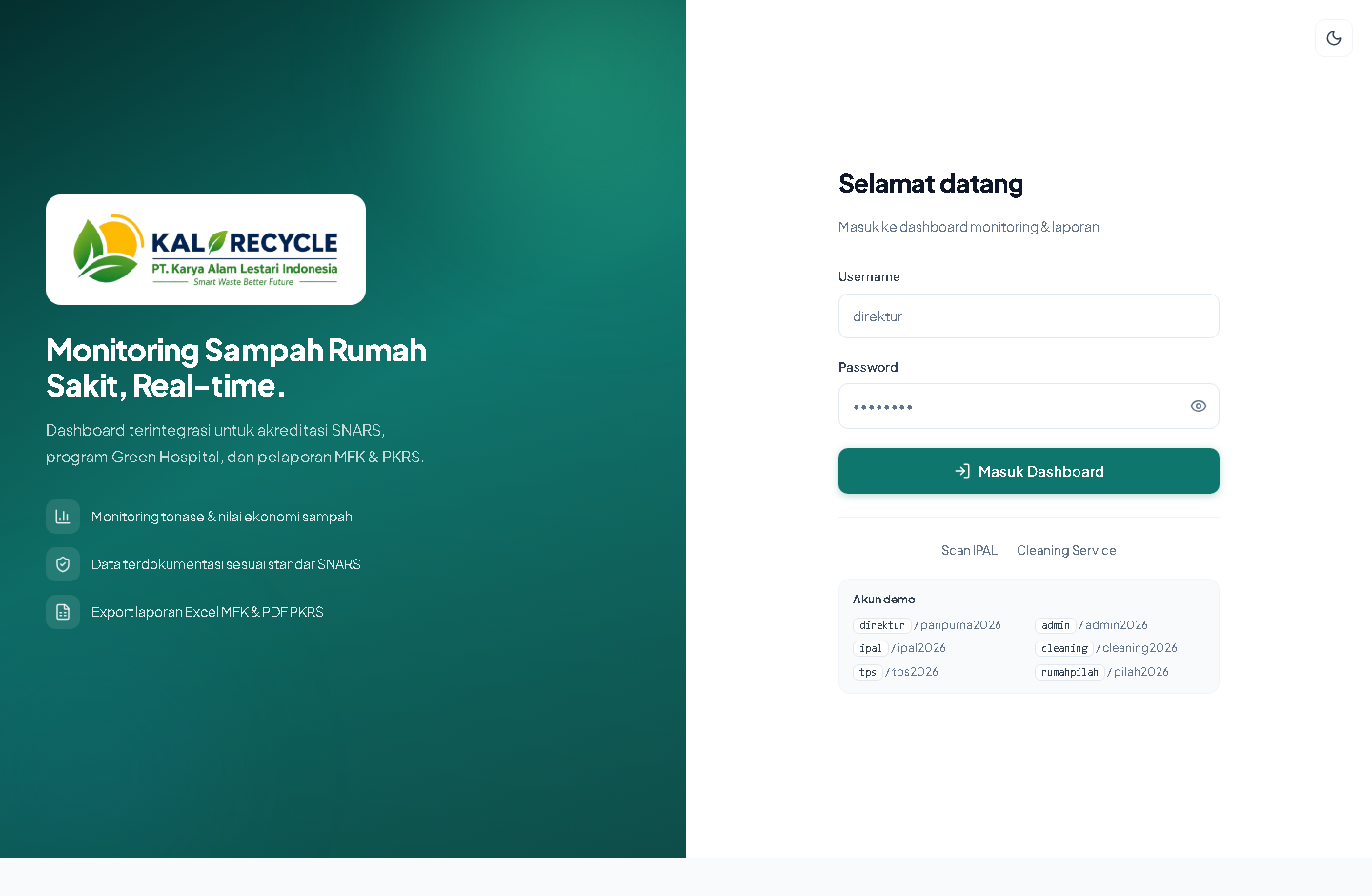 Screenshot real — Halaman Login SIRS v2